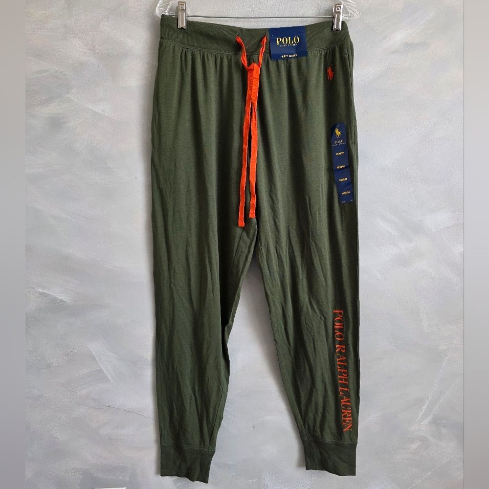 Polo Ralph Lauren Men's Green Orange Logo Graphic Sleep Jogger Pants Sz M NWT